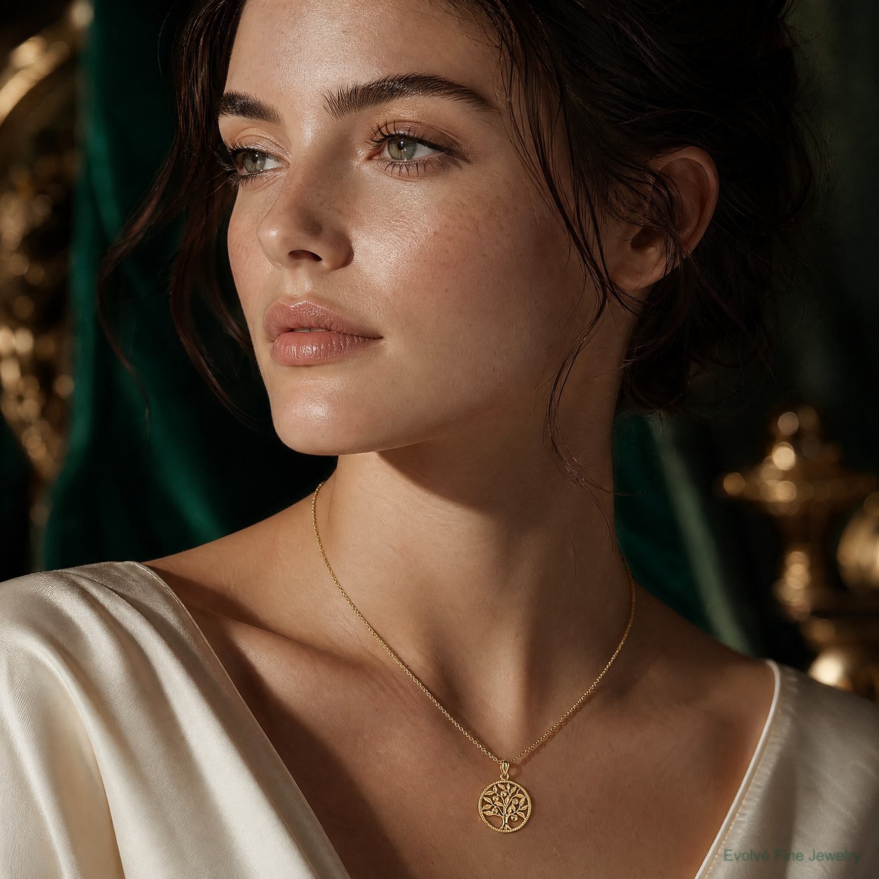 14k Polished Tree Of Life in Round Pendant - Model Shot