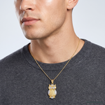 14K w/ Rhodium Polished / Textured Owl Pendant - Model Shot