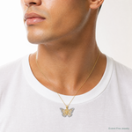 14k w/ Rhodium Diamond-cut Polished Open Butterfly Pendant - Model Shot
