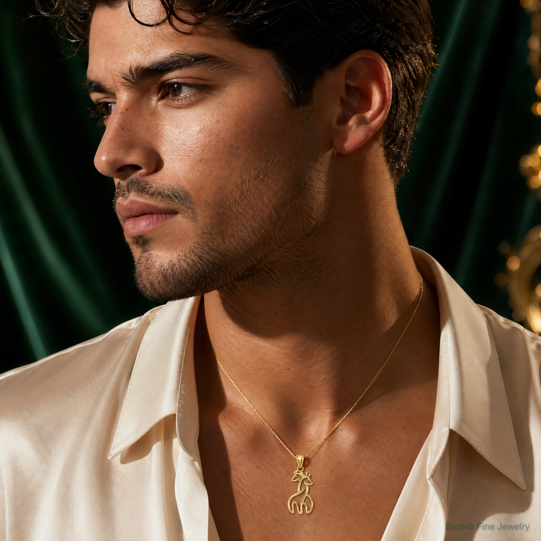 14K Polished Interlocking Giraffes Pendant - Model Shot