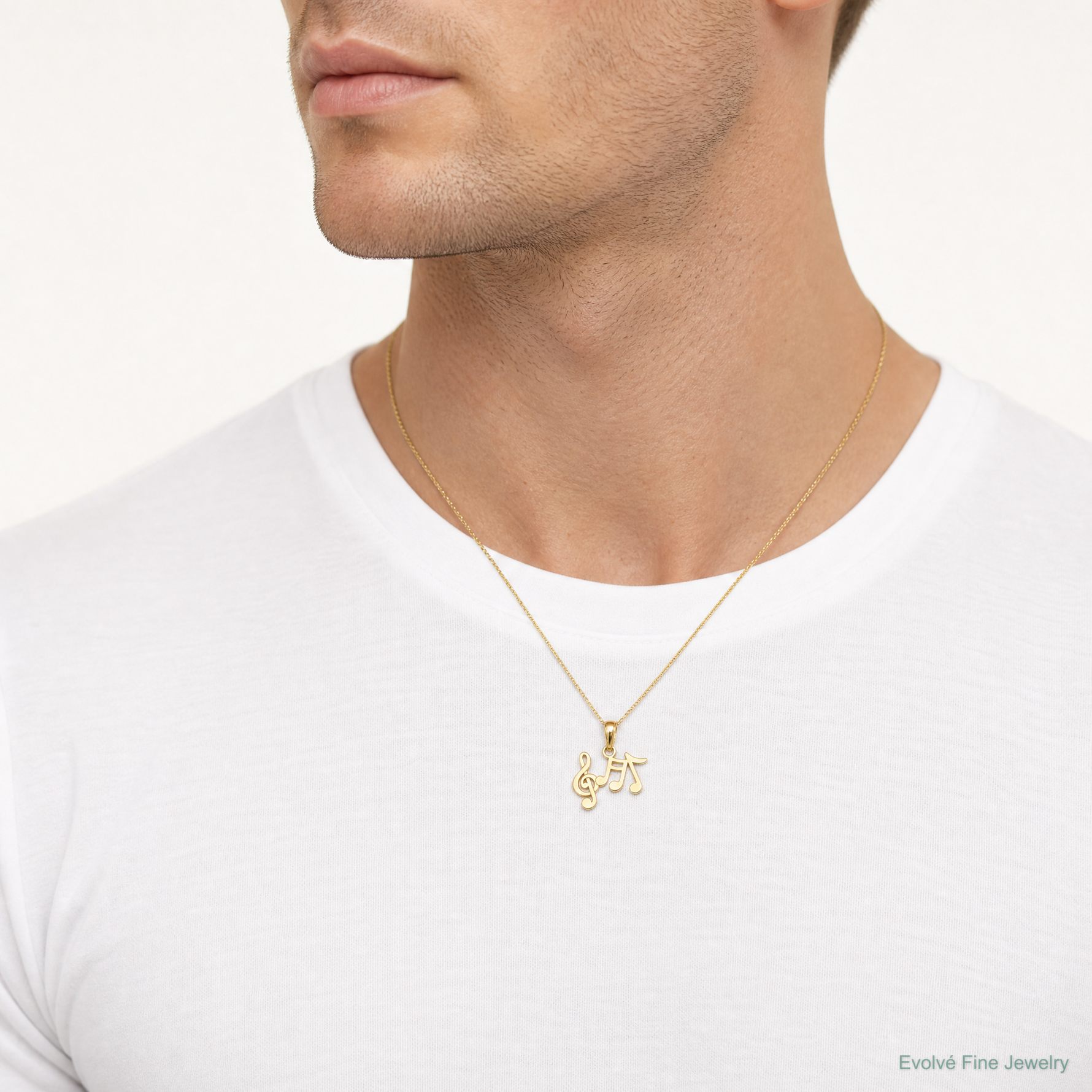 14k Polished Music Notes Pendant - Model Shot