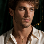 14K Two-tone Polished D/C Cross w/Flower Pendant - Model Shot