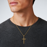 14k Polished Tube Cross Pendant - Model Shot