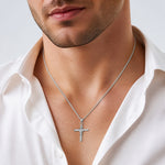 14K White Gold w/Center Wrap Tube Cross Pendant - Model Shot