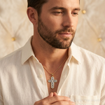 14k w/Rhodium Reversible Diamond-cut Filigree Cross Pendant - Model Shot