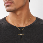 14k Two-Tone Polished Jesus Crucifix Pendant - Model Shot