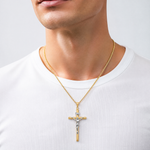 14k Two-Tone Polished Jesus Crucifix Pendant - Model Shot