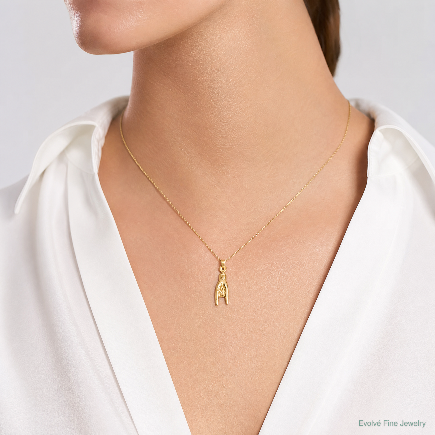 14K 3D Hollow Rock On Sign Charm - Model Shot