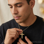 14k Hollow Diamond-cut Cross Pendant - Model Shot
