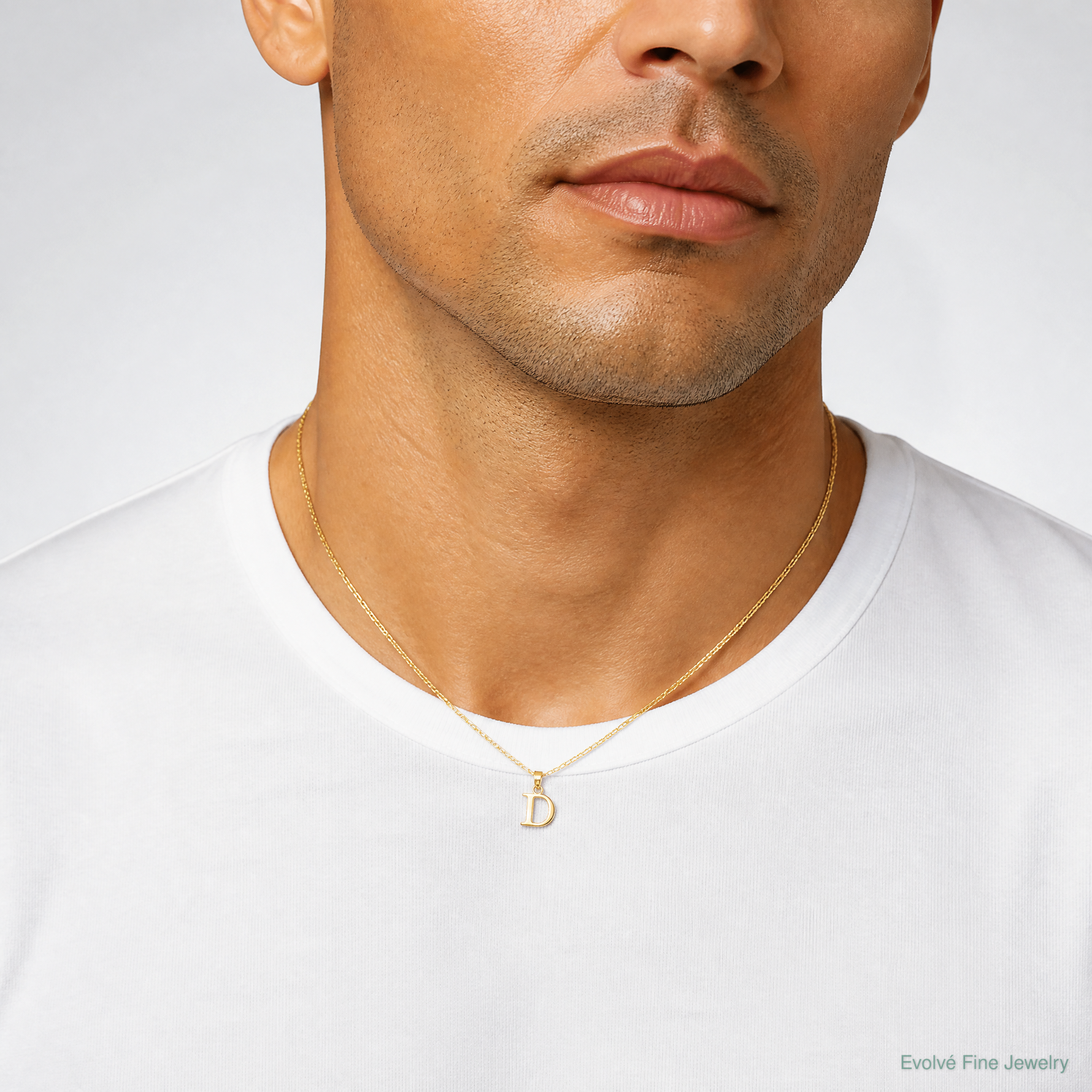 14KY Polished Block Letter D Initial Pendant - Model Shot