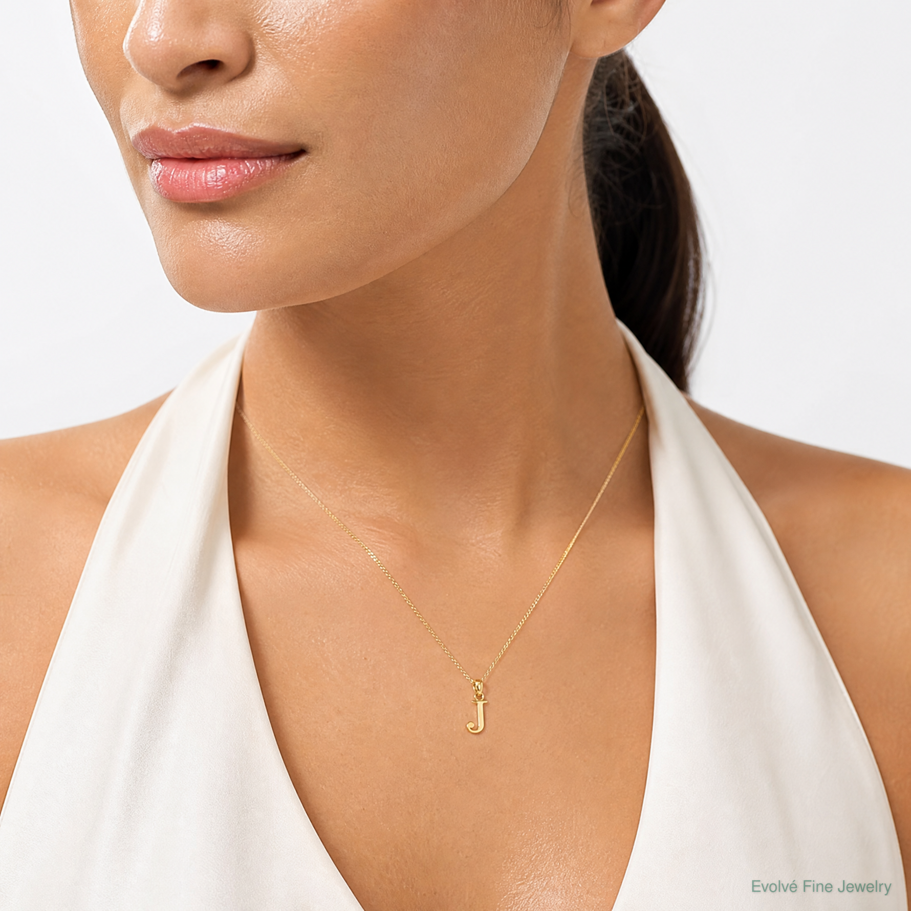 14K Polished Block Letter J Initial Pendant - Model Shot