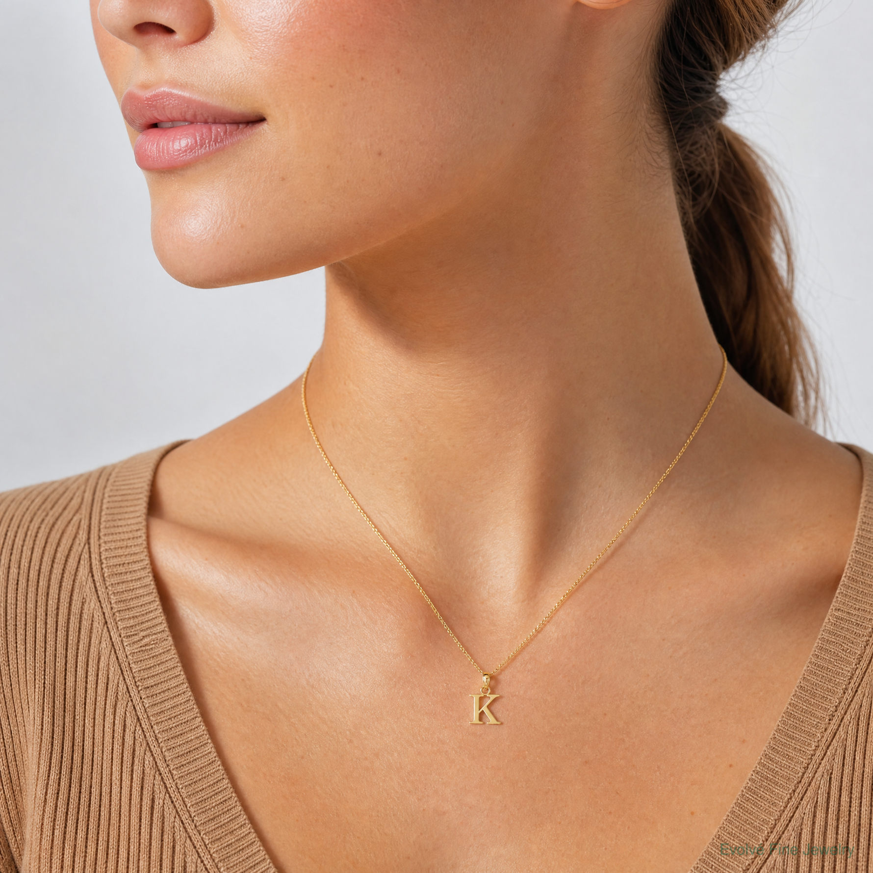 14K Polished Block Letter K Initial Pendant - Model Shot