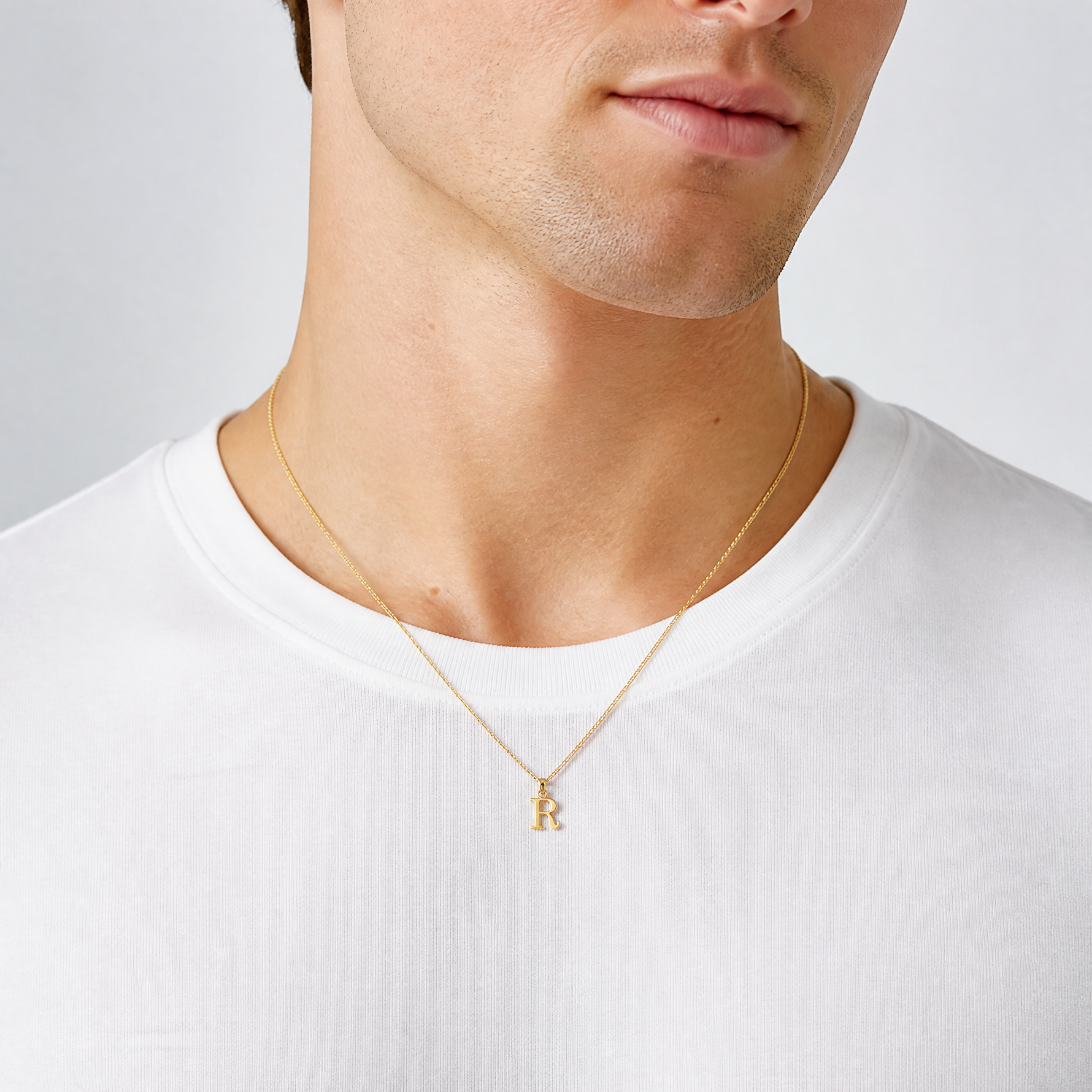 14K Polished Block Letter R Initial Pendant - Model Shot