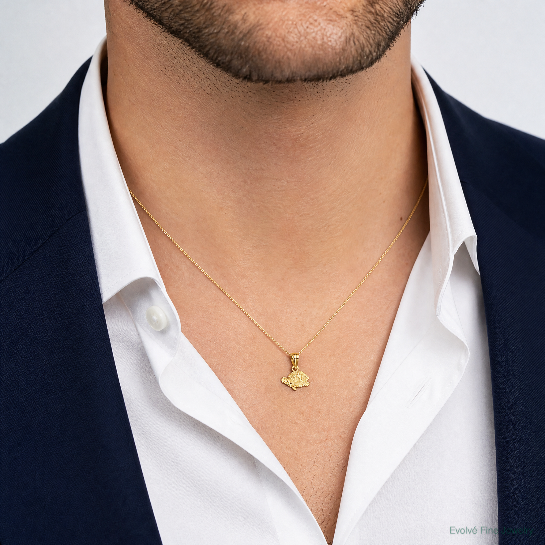 14K Flat and Engraved Mini Turtle Charm - Model Shot