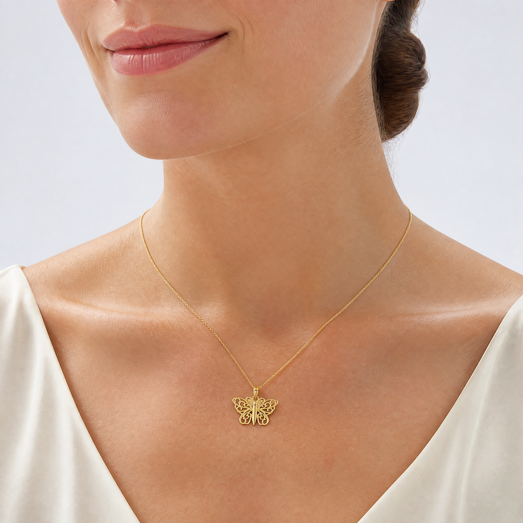 14K Filigree Butterfly Charm - Model Shot