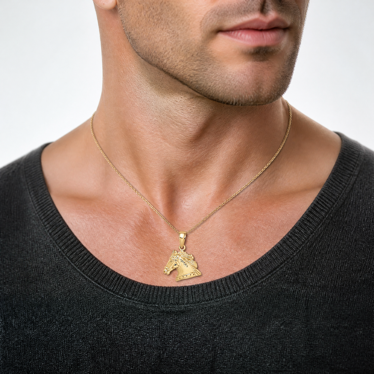 14K Textured Horse Head Charm - Model Shot