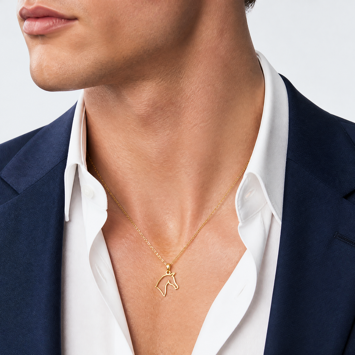 14K Cut-Out Horse Head Profile Charm - Model Shot