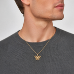 14K Polished and Textured Filigree Butterfly Charm - Model Shot