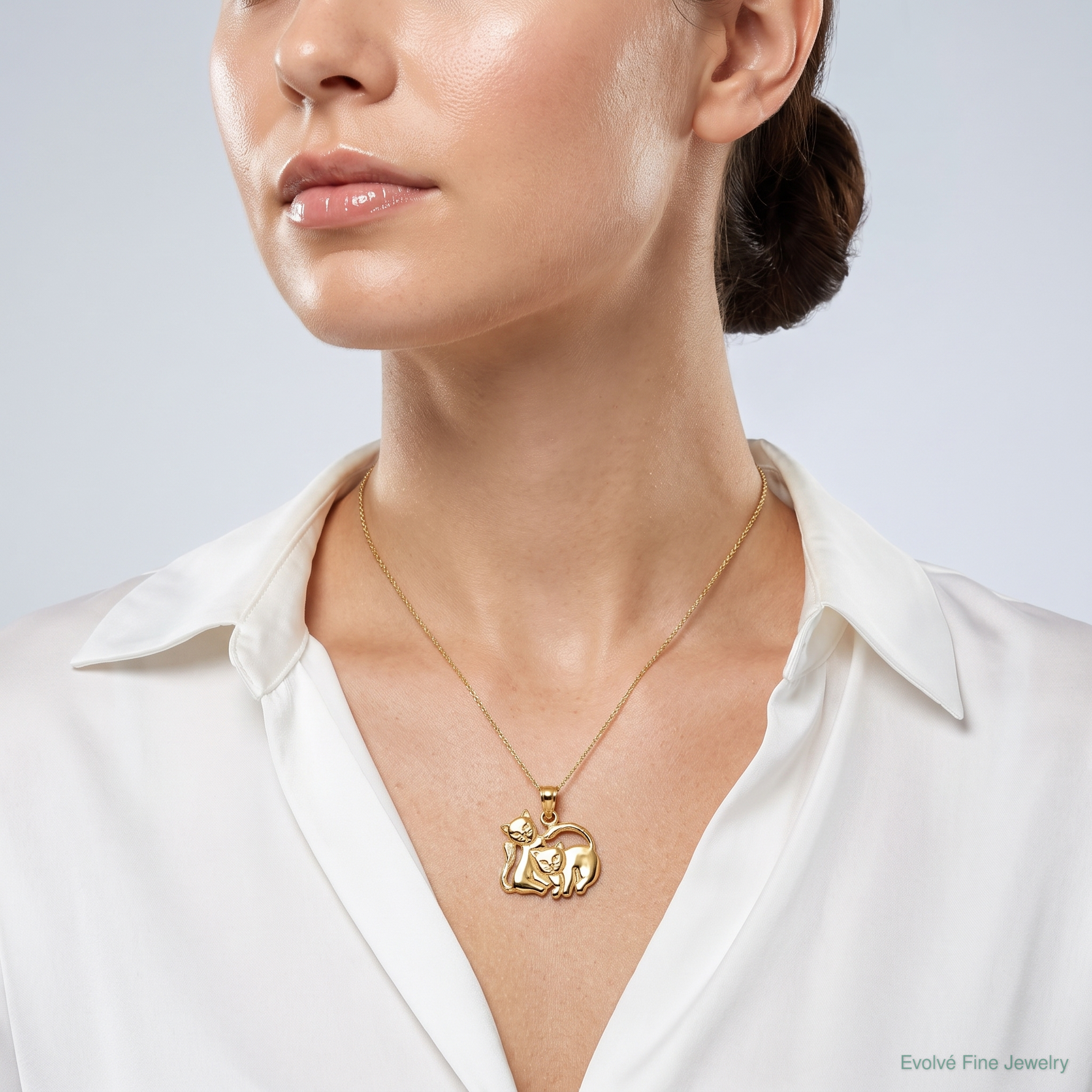 14K 3-D Polished Two Kittens Charm - Model Shot