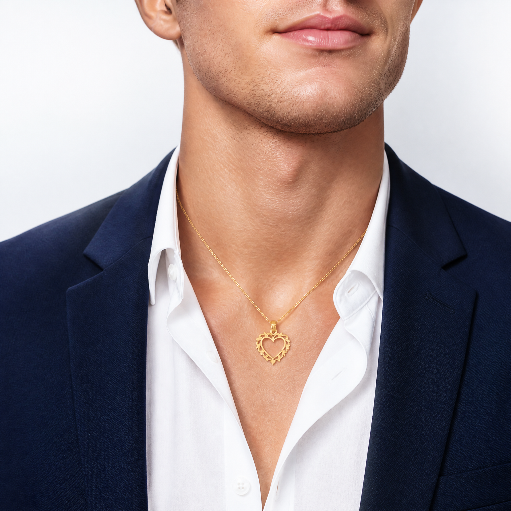14K Heart w/ Lace Trim Charm - Model Shot