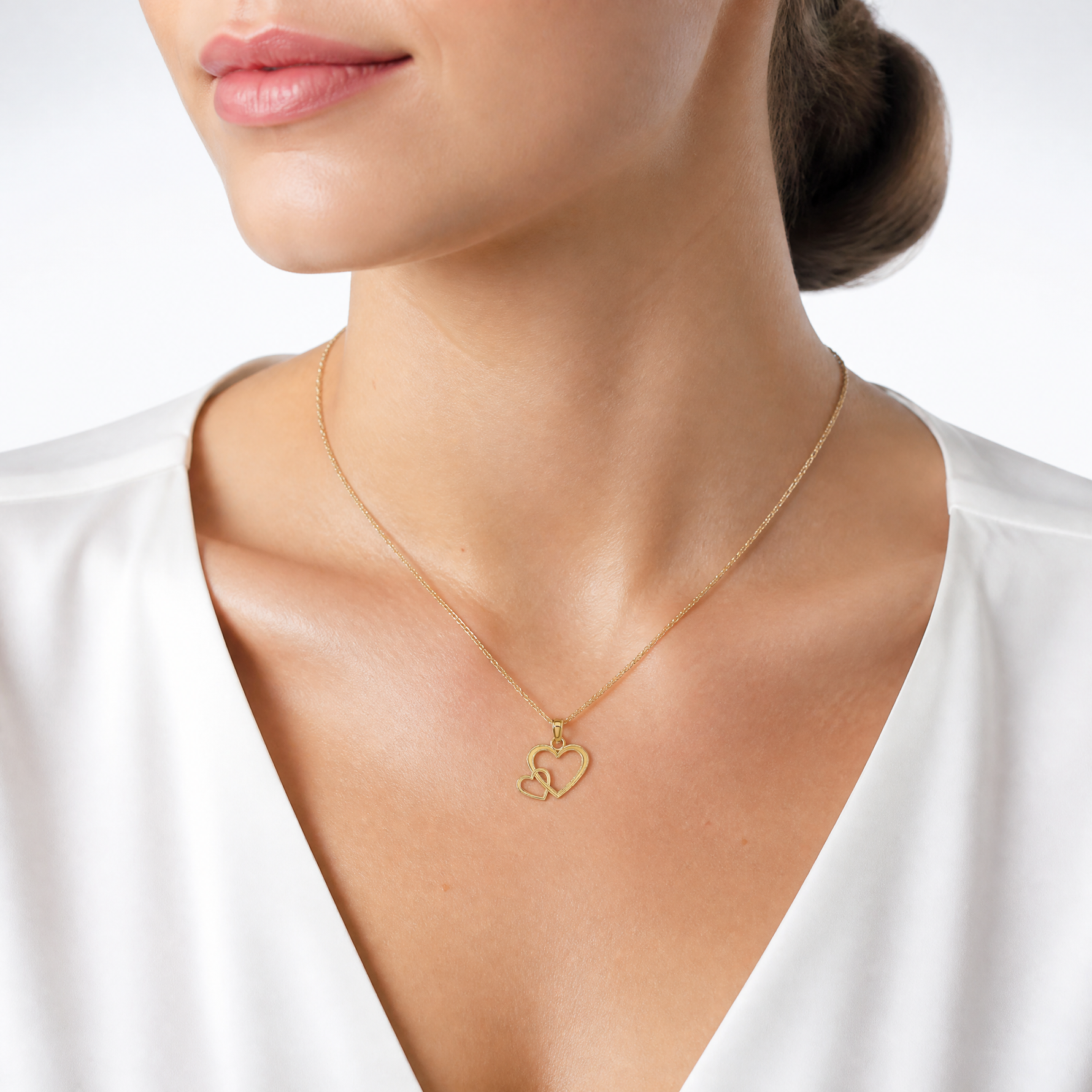 14K Flat Two Hearts Intertwined Charm - Model Shot