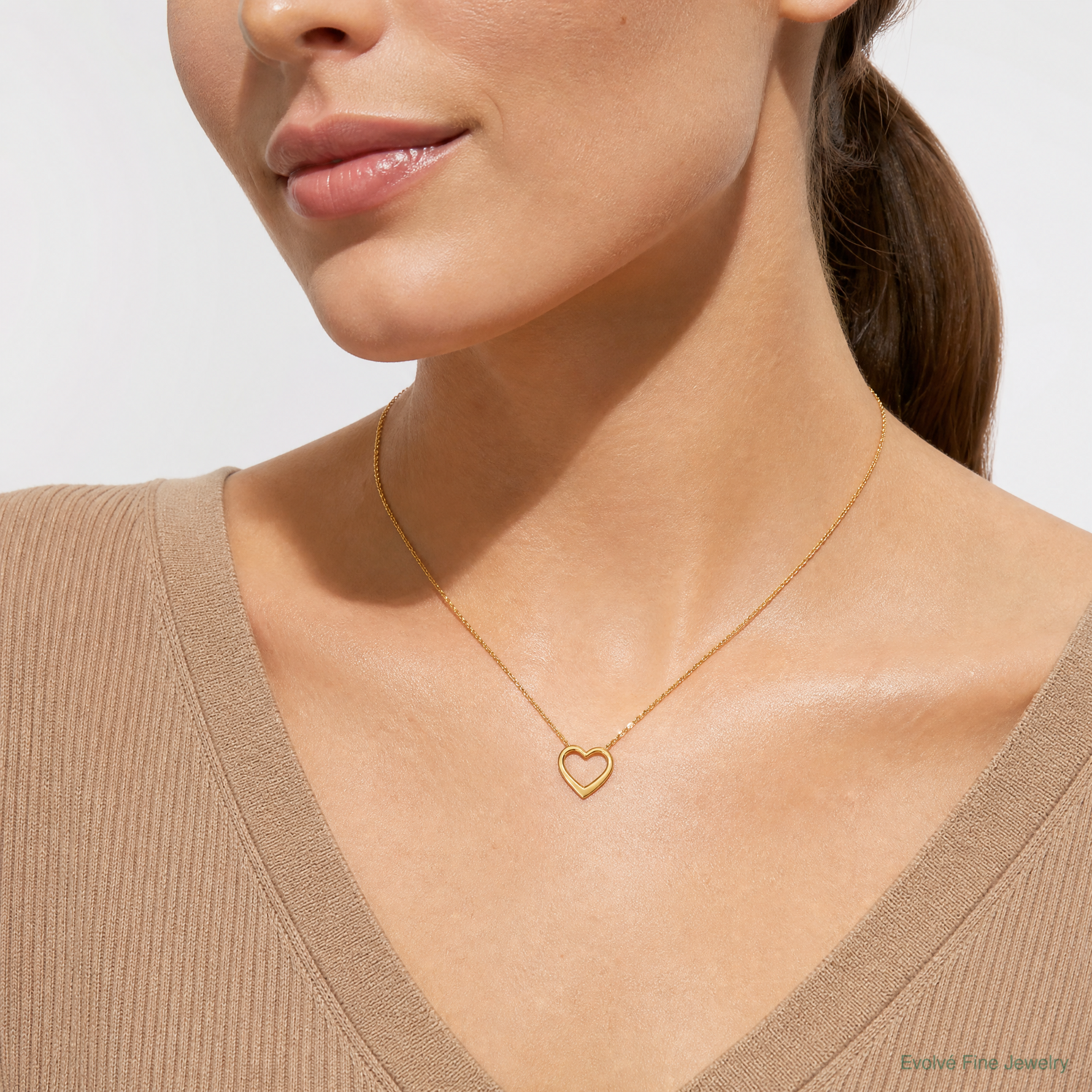 14K Floating Heart Charm - Model Shot