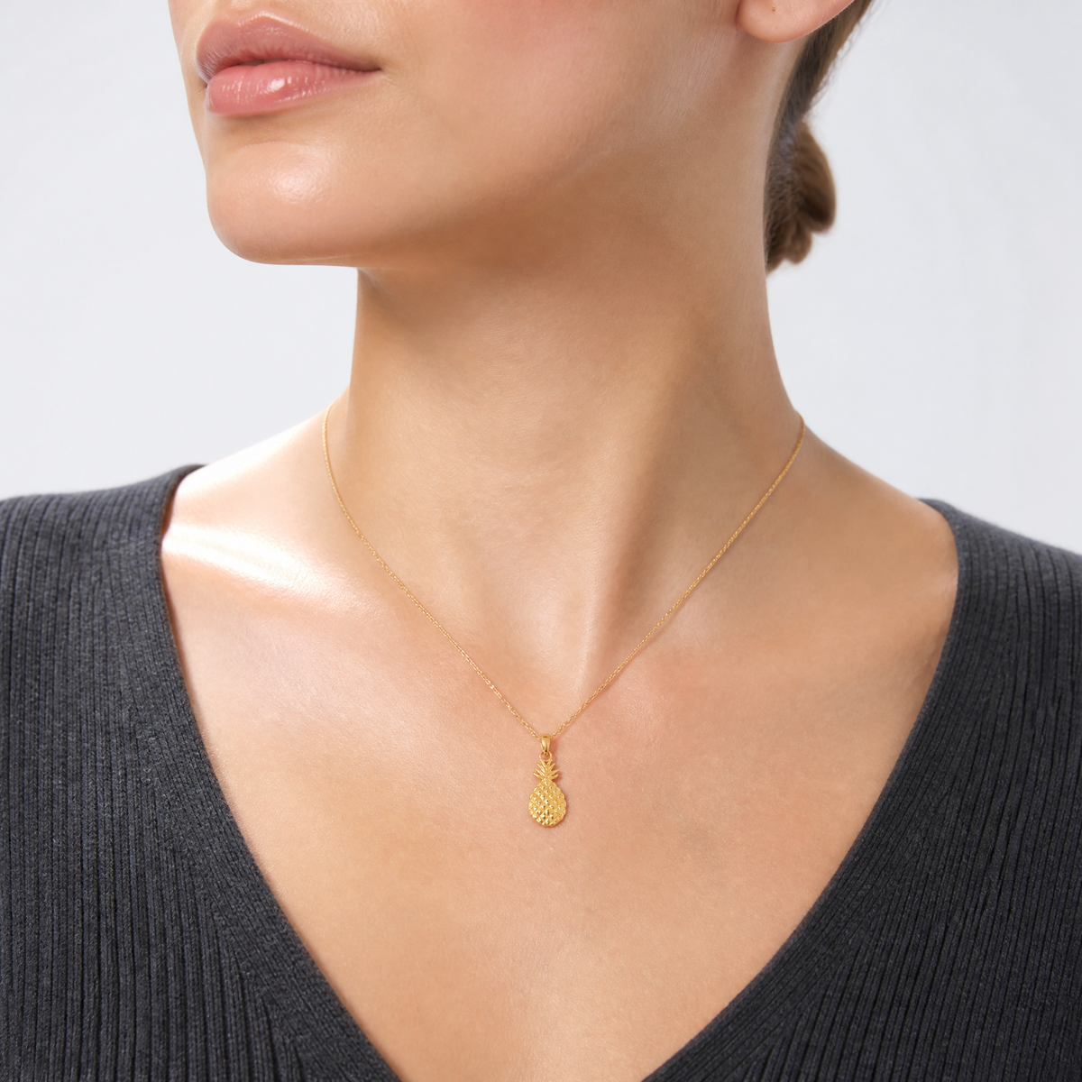 14K Textured Pineapple Charm - Model Shot