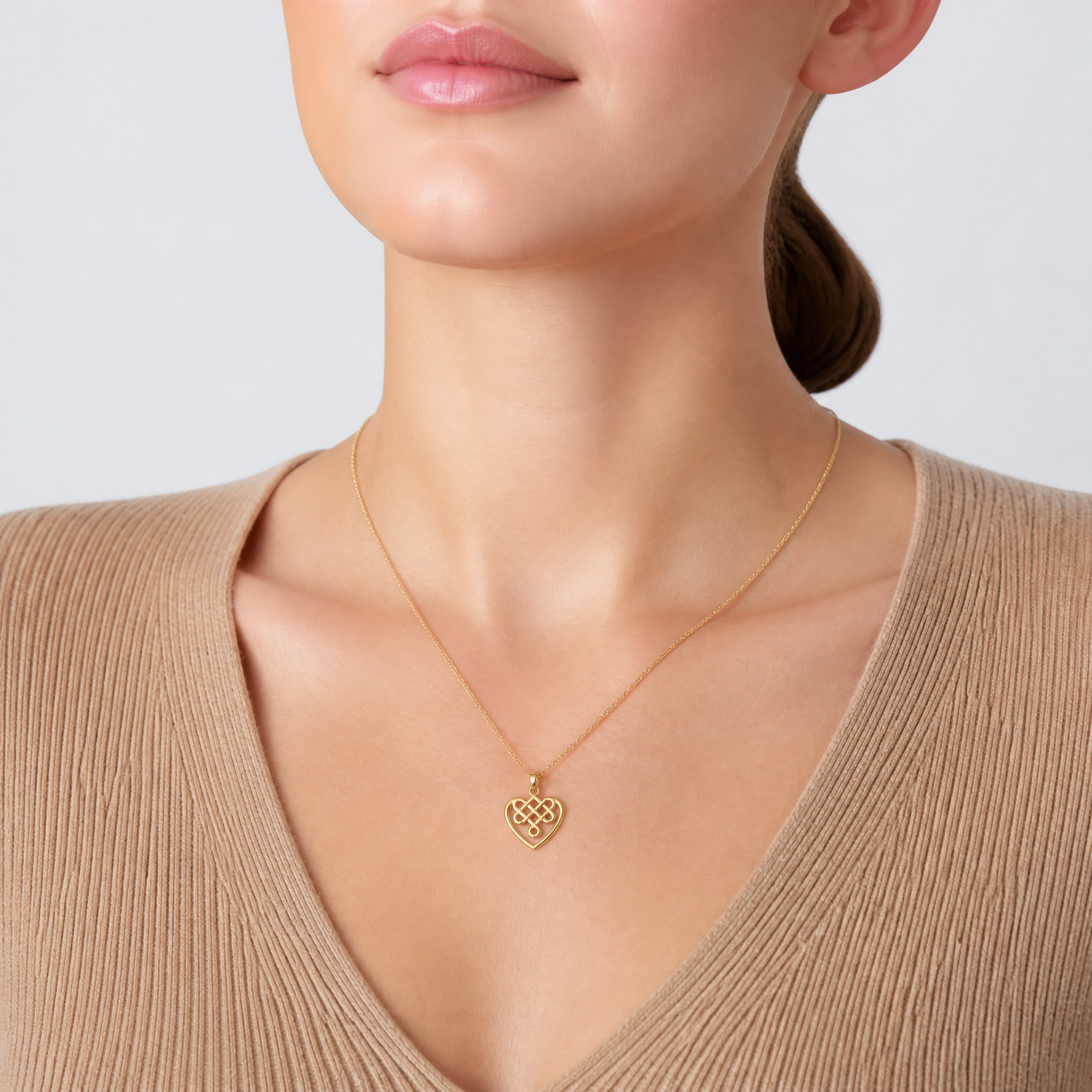 14K Small Celtic Knot Heart Charm - Model Shot