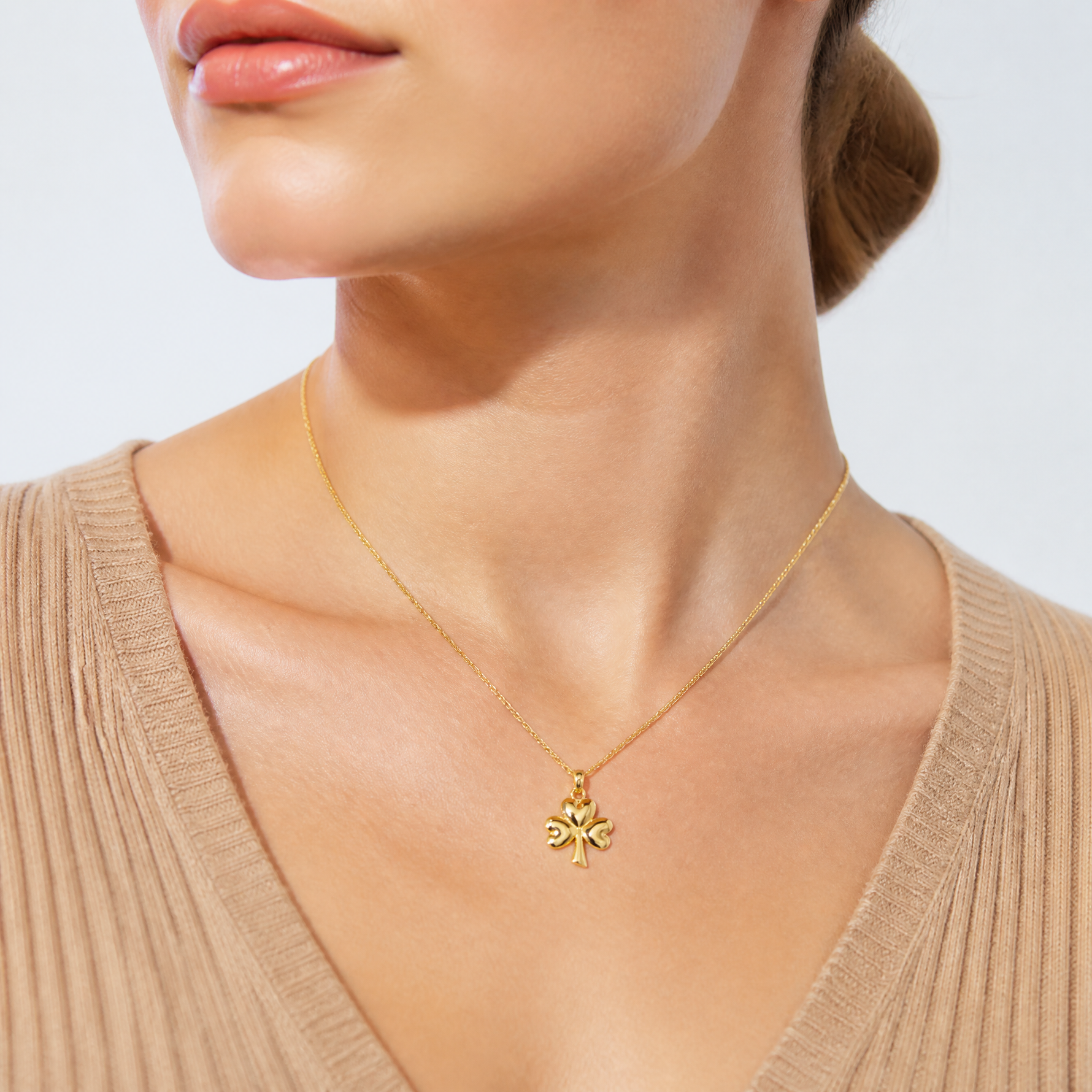 14K 3-Leaf Clover Charm - Model Shot