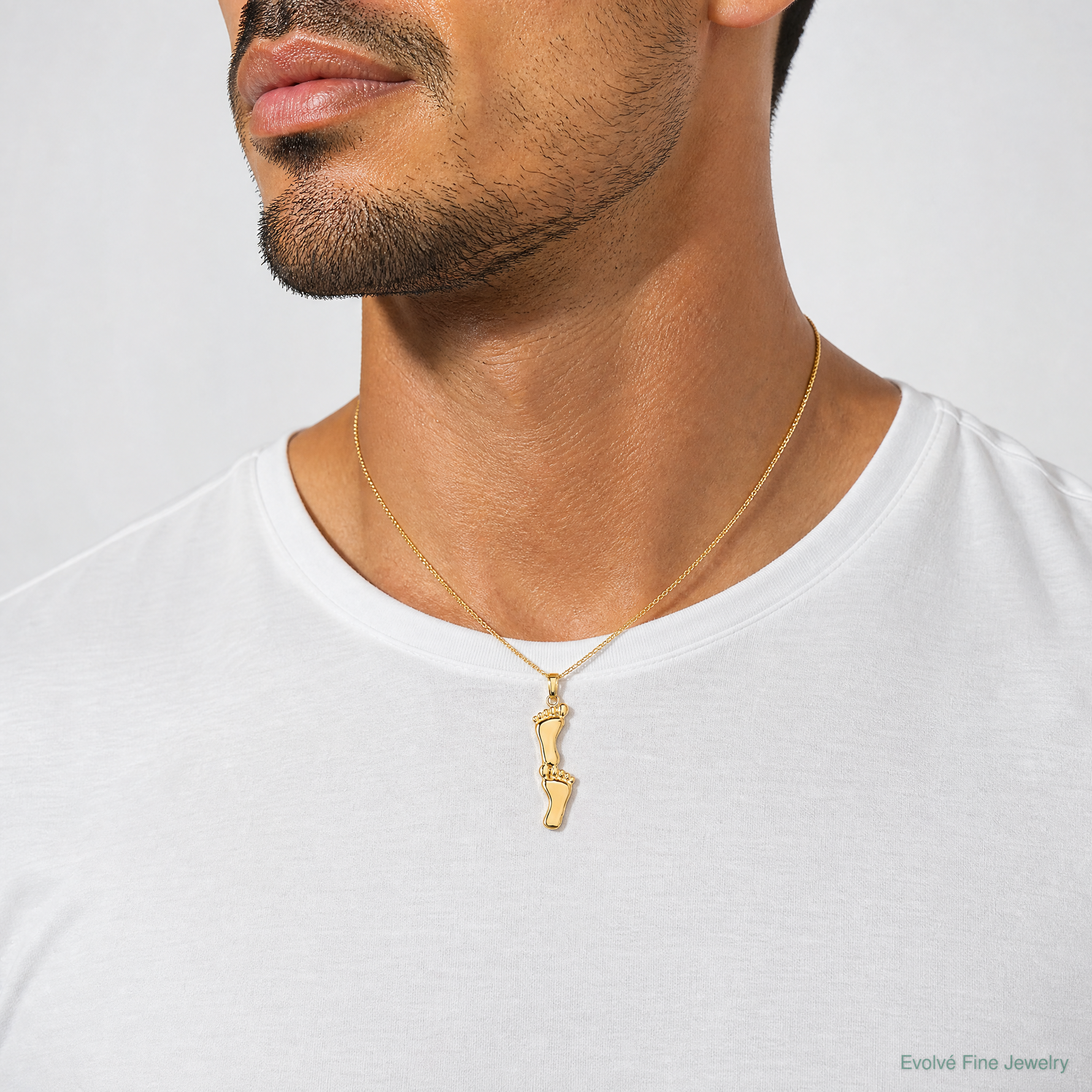 14K Polished Double Vertical Feet Charm - Model Shot