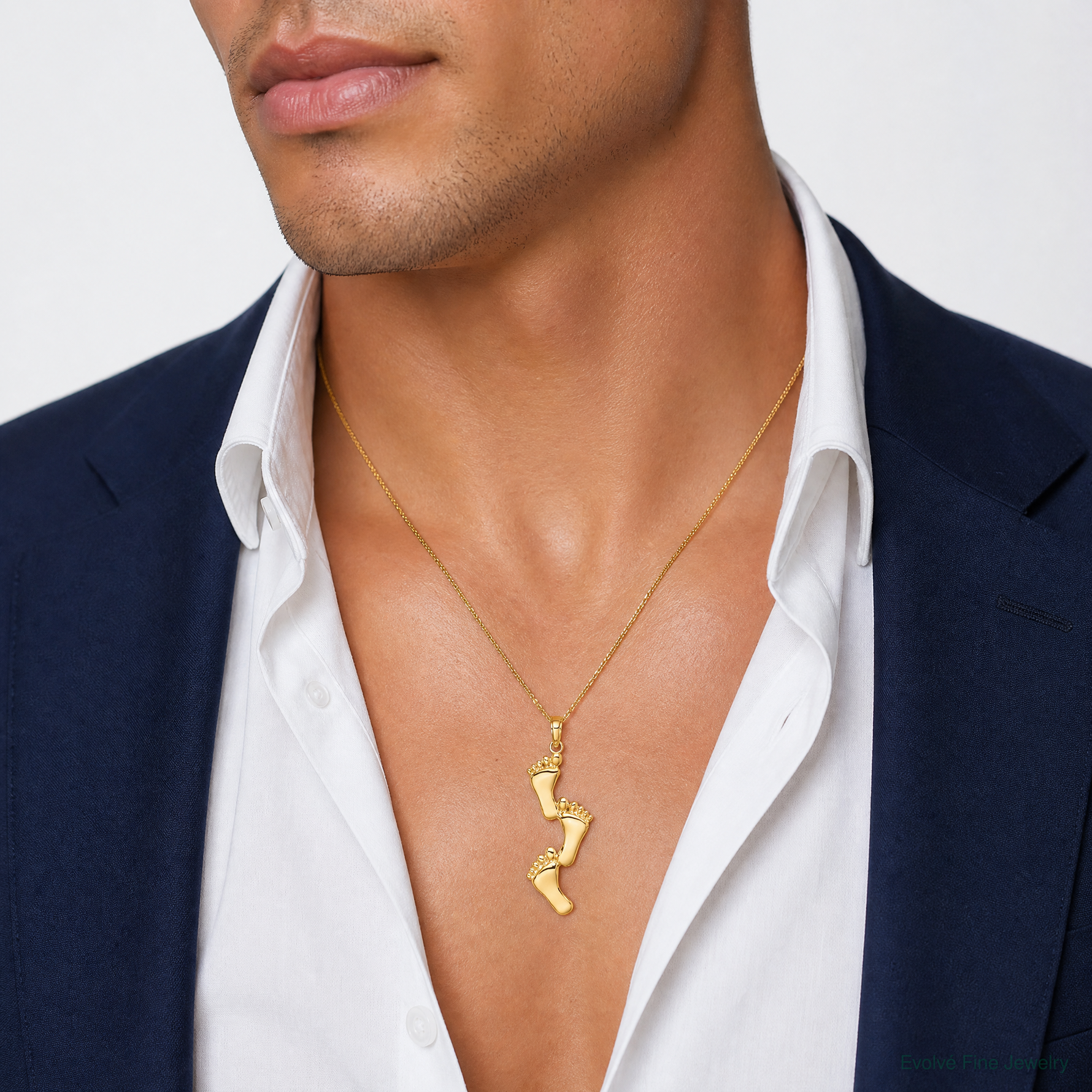 14K Polished Triple Vertical Feet Charm - Model Shot