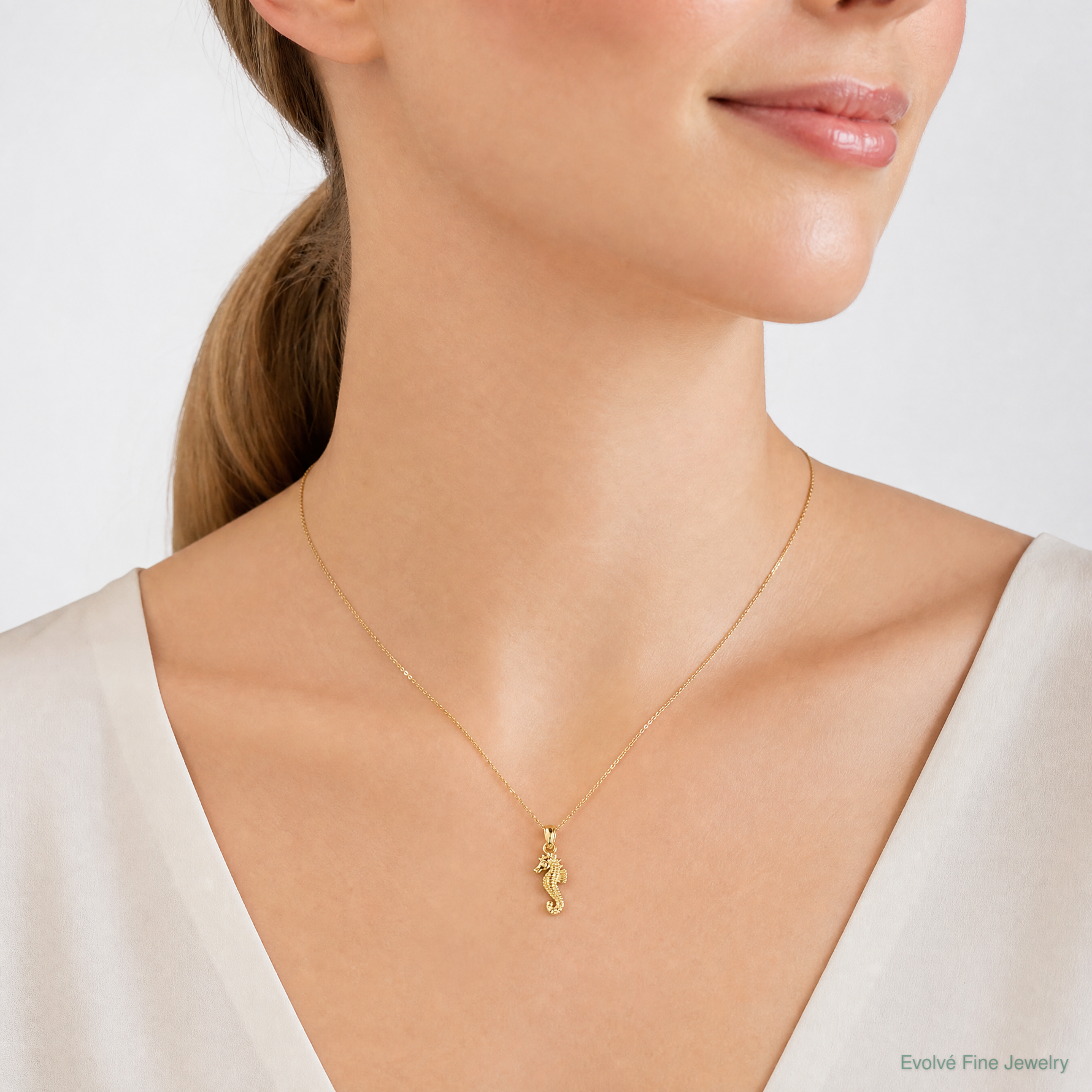 14K Mini Seahorse Charm - Model Shot