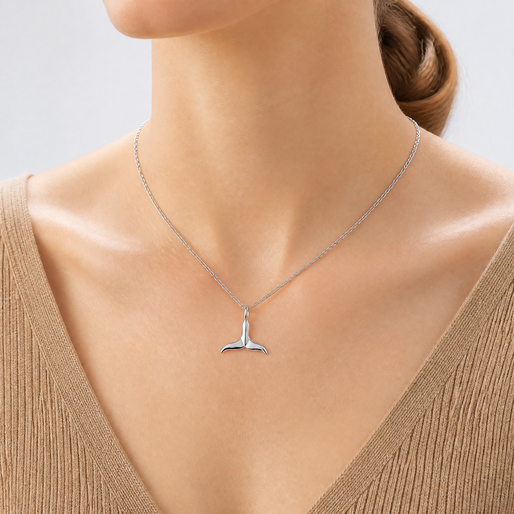 14K White Gold 3-D Polished Whale Tail Chain Slide - Model Shot