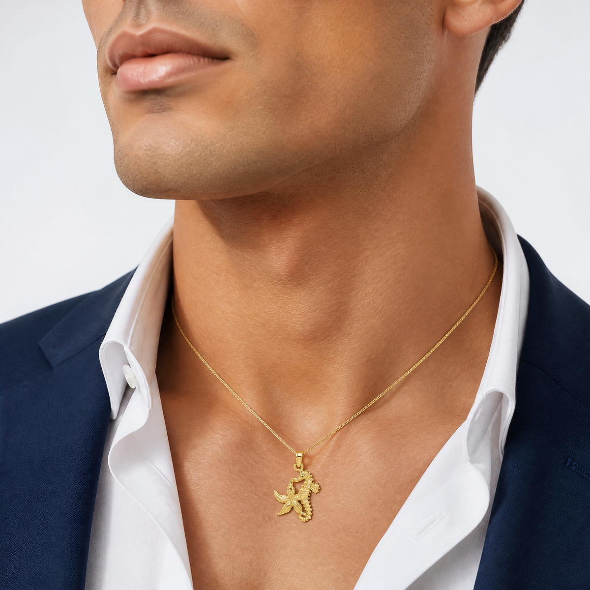 14K Starfish and Seahorse Charm - Model Shot