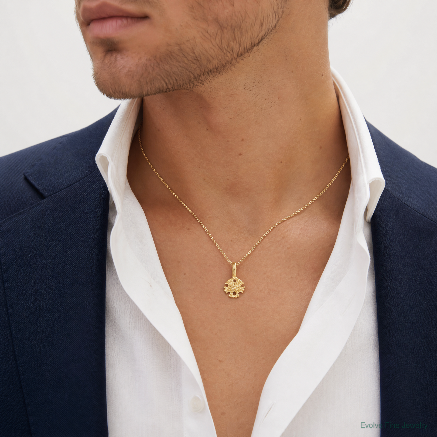 14K Mini Sand Dollar with Fixed Bail Charm - Model Shot