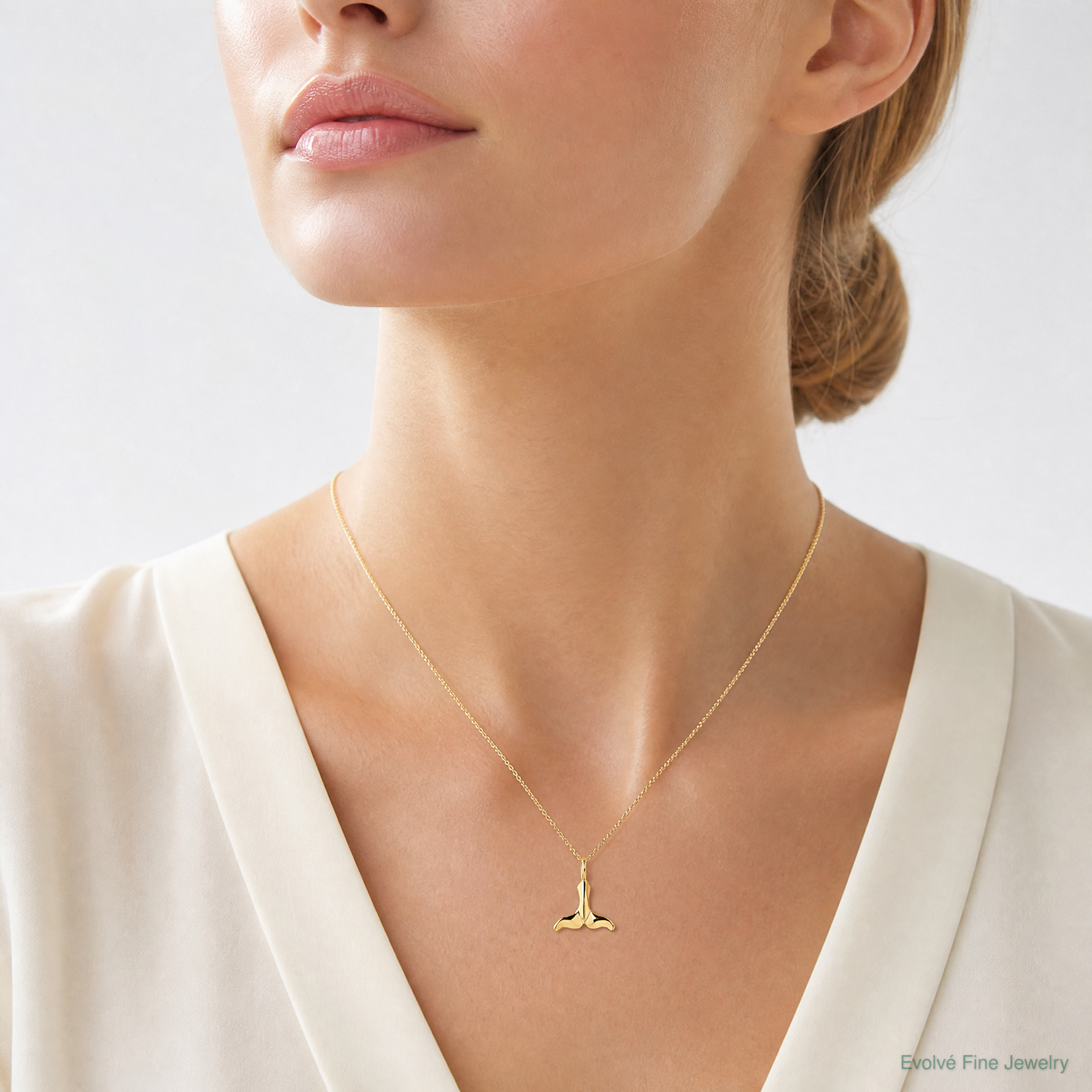 14K Polished Mini Whale Tail Charm - Model Shot
