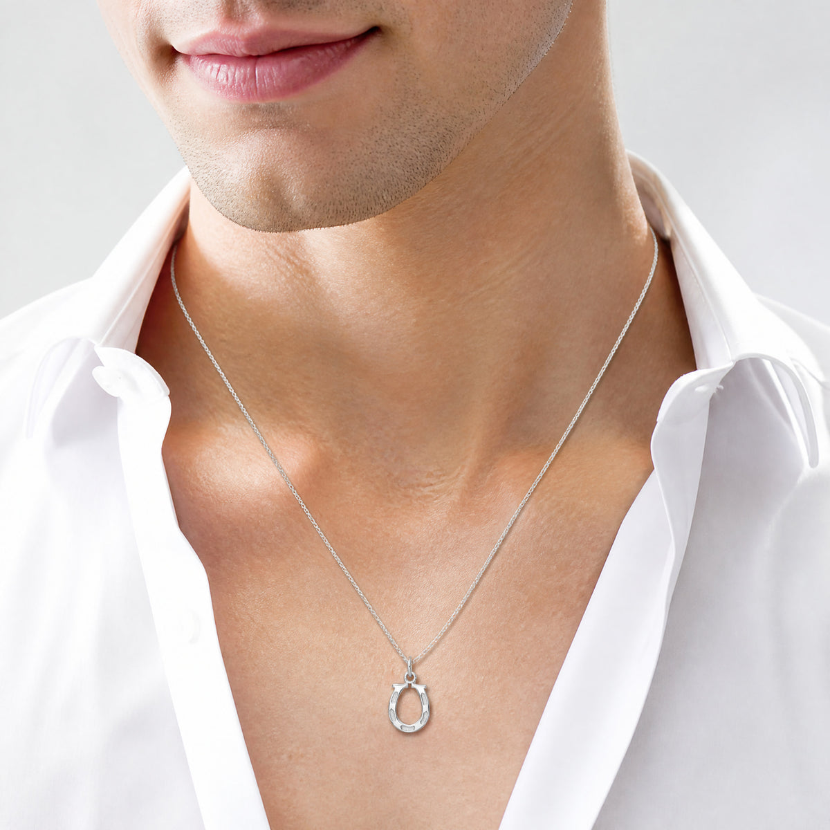 14k White Gold Solid Polished Horseshoe Charm - Model Shot