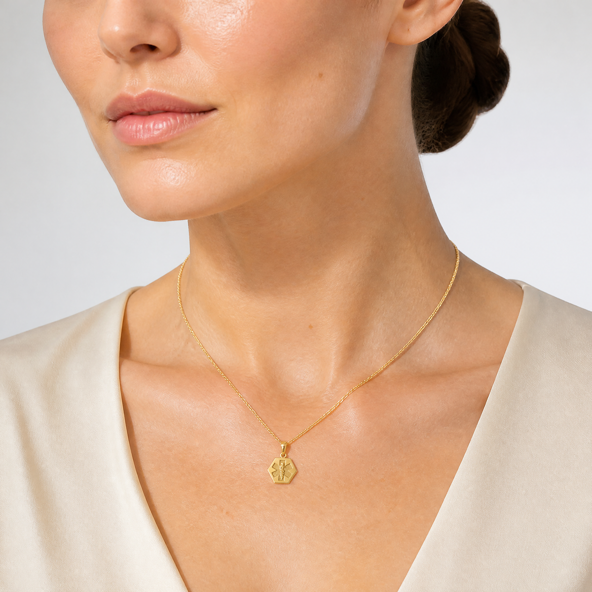14K Caduceus Textured Back Medical Charm - Model Shot