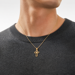 14K Cut-Out Cross w/ Heart Charm - Model Shot