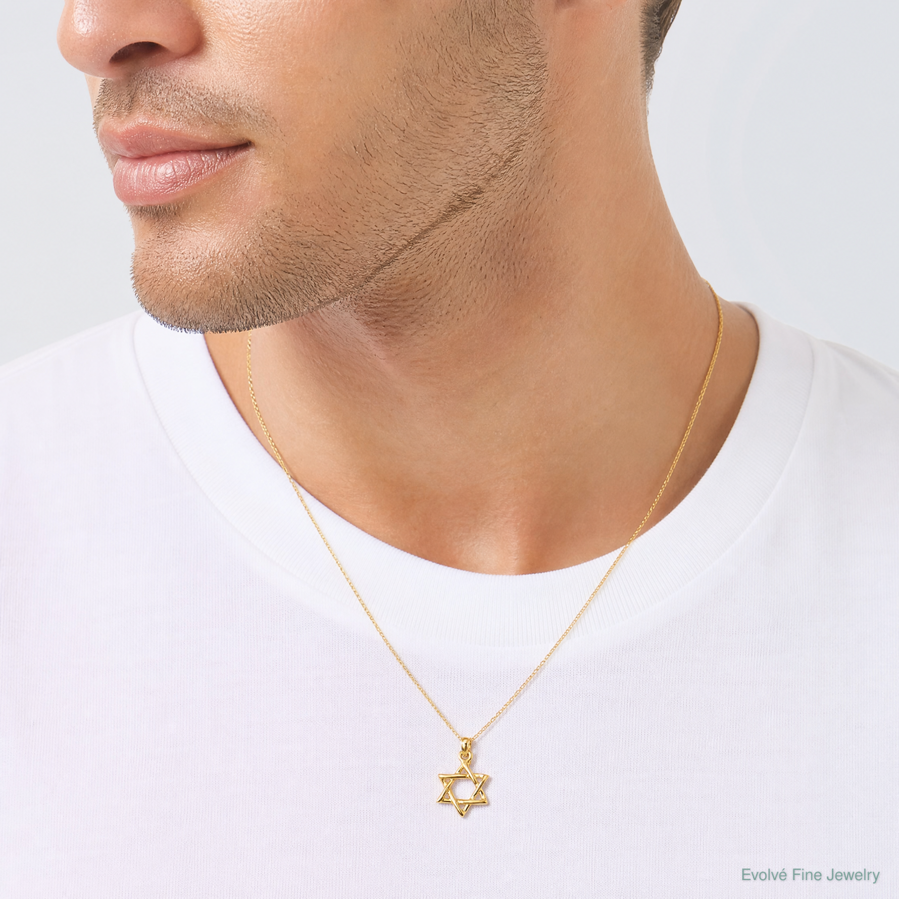 14K Polished Star Of David Charm - Model Shot
