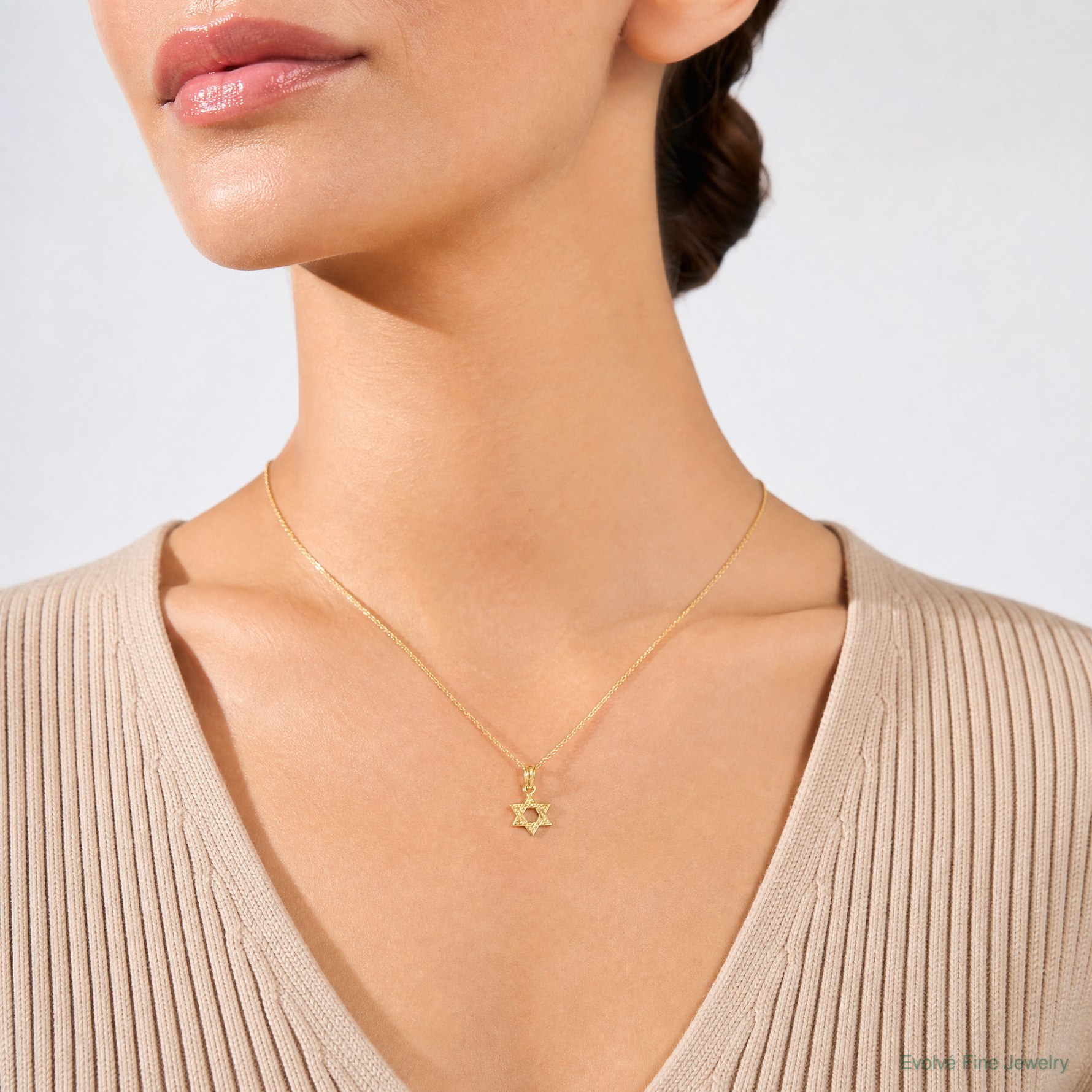 14K Mini Star Of David w/ Engraved Swirl Charm - Model Shot
