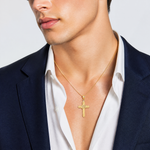14K Beaded Center Design Cross Charm - Model Shot