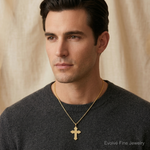 14K Flower Center Scroll Cross Charm - Model Shot