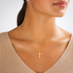 14K 2-D  Polished Cross Charm - Model Shot