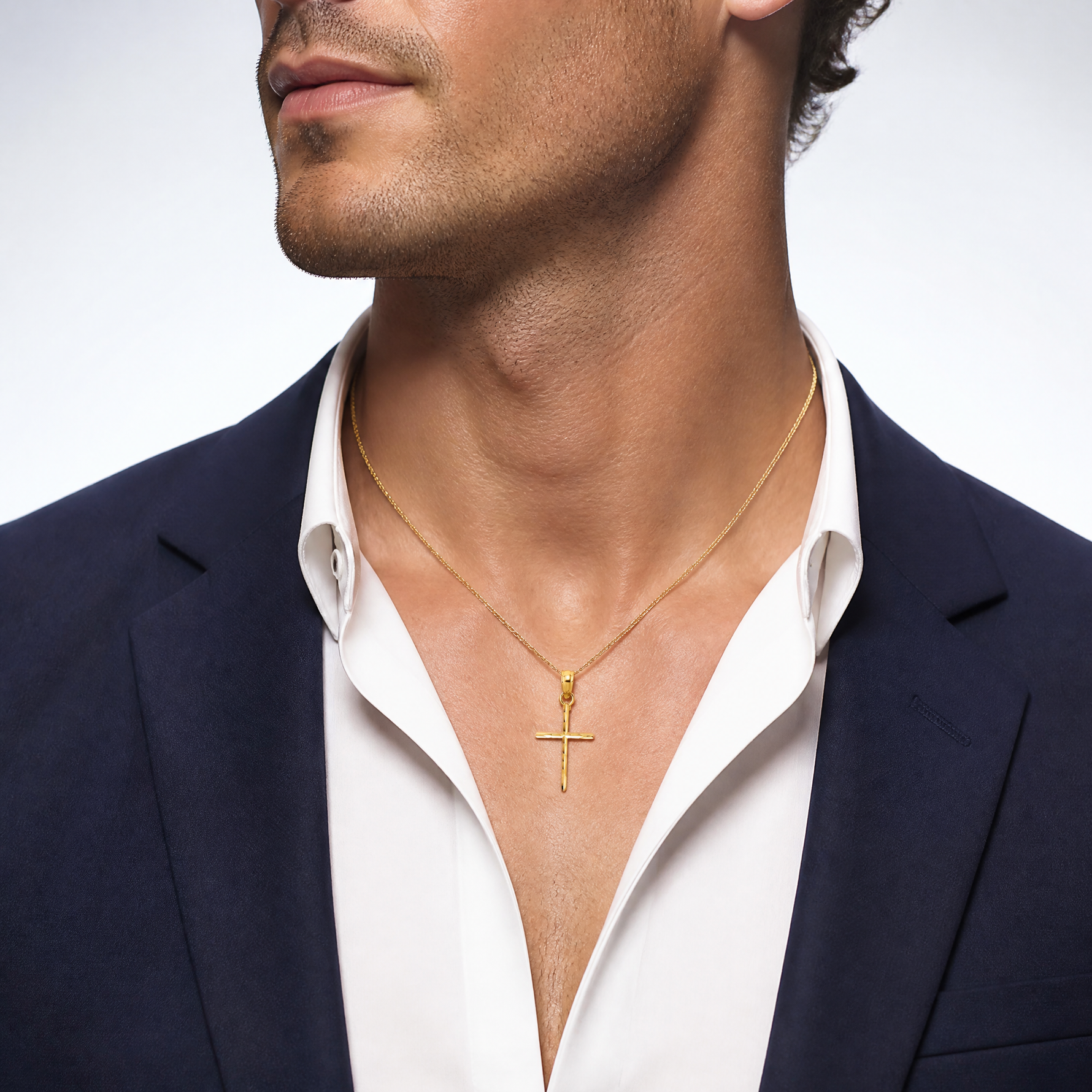 14K D/C and Polished Cross Charm - Model Shot