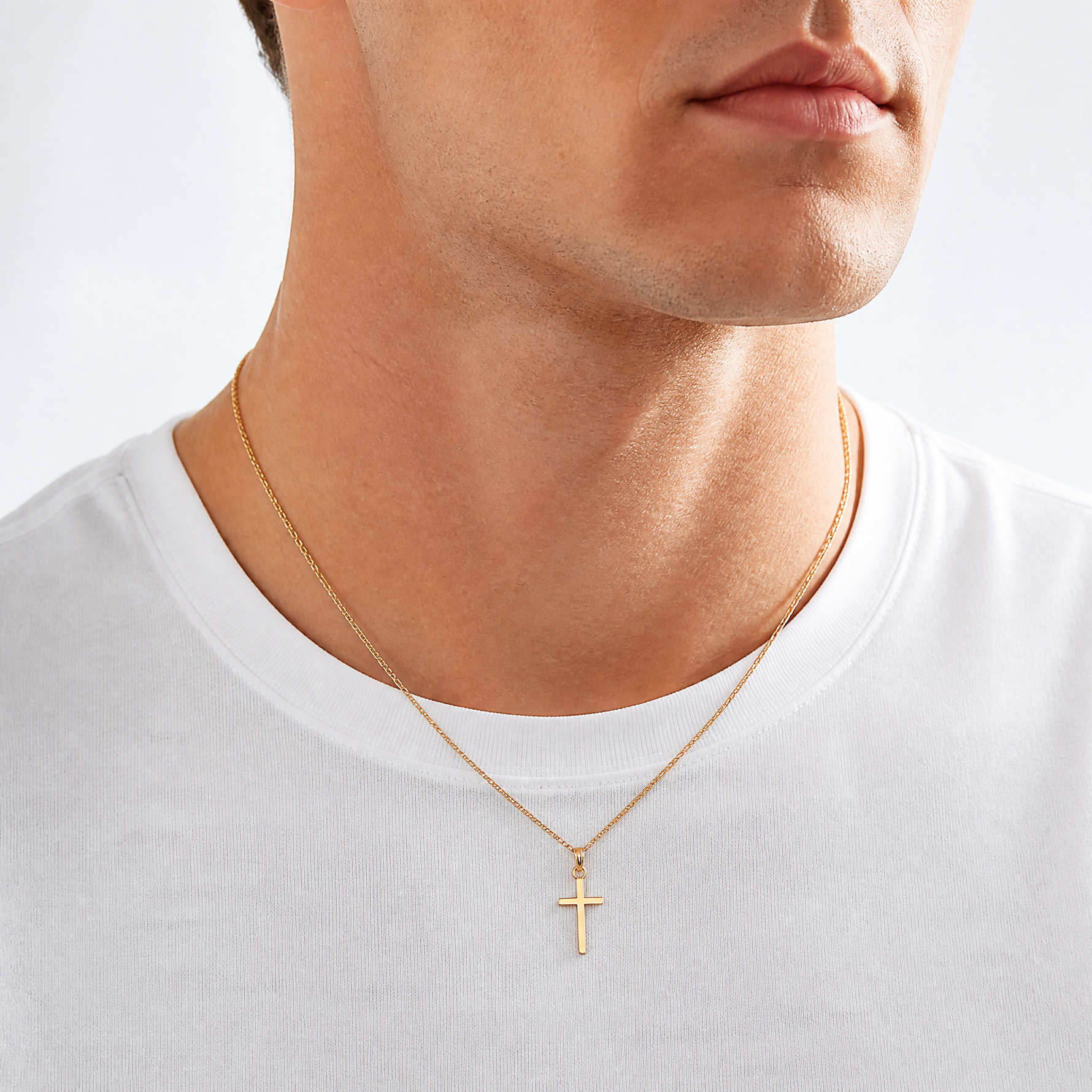 14K Polished Small Cross Charm - Model Shot
