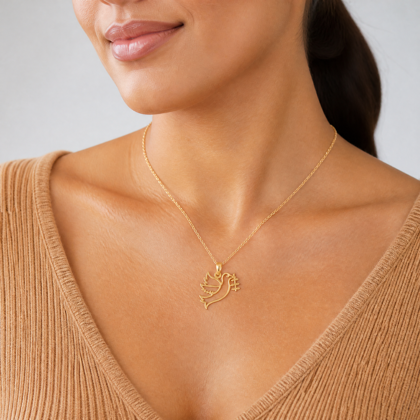 14K Cut-Out Dove with Olive Branch Charm - Model Shot