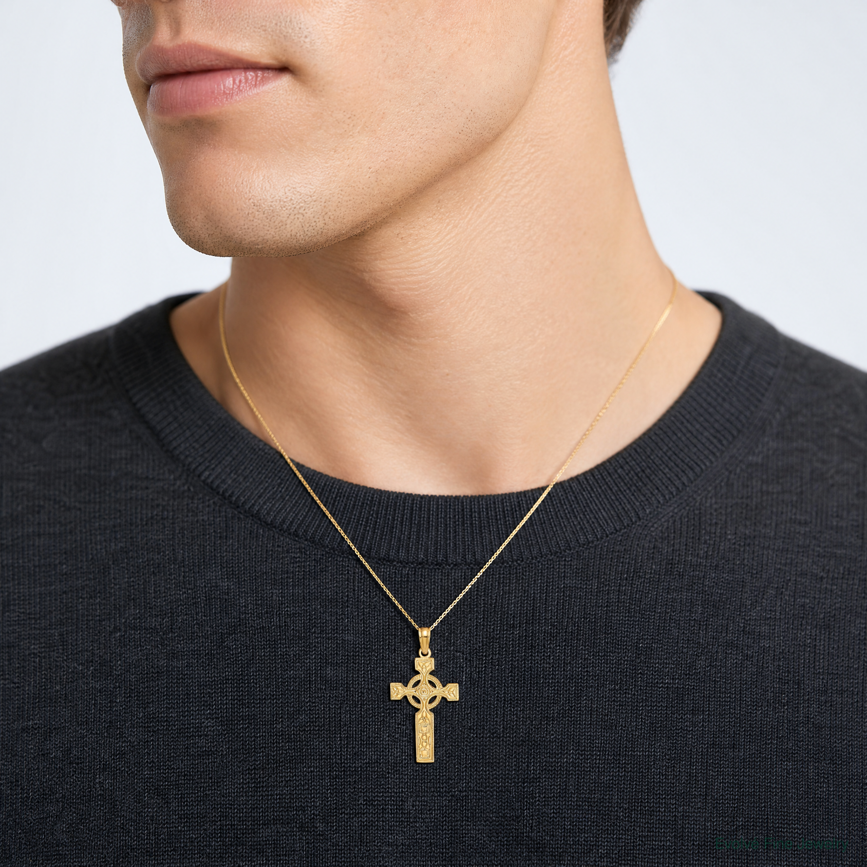 14K Engraved Celtic Cross w/ Eternity Circle Charm - Model Shot