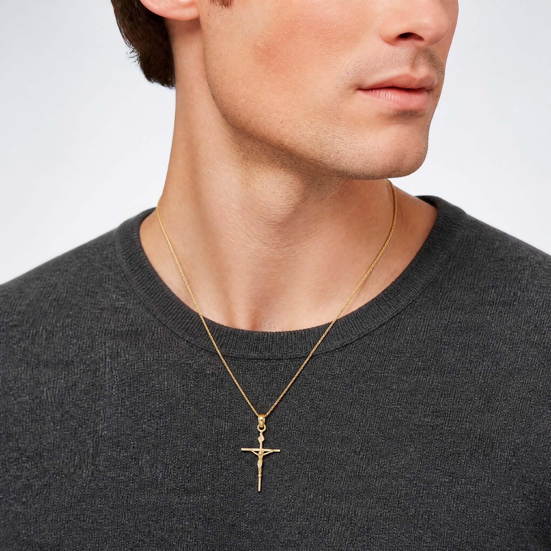 14K INRI Crucifix Charm - Model Shot