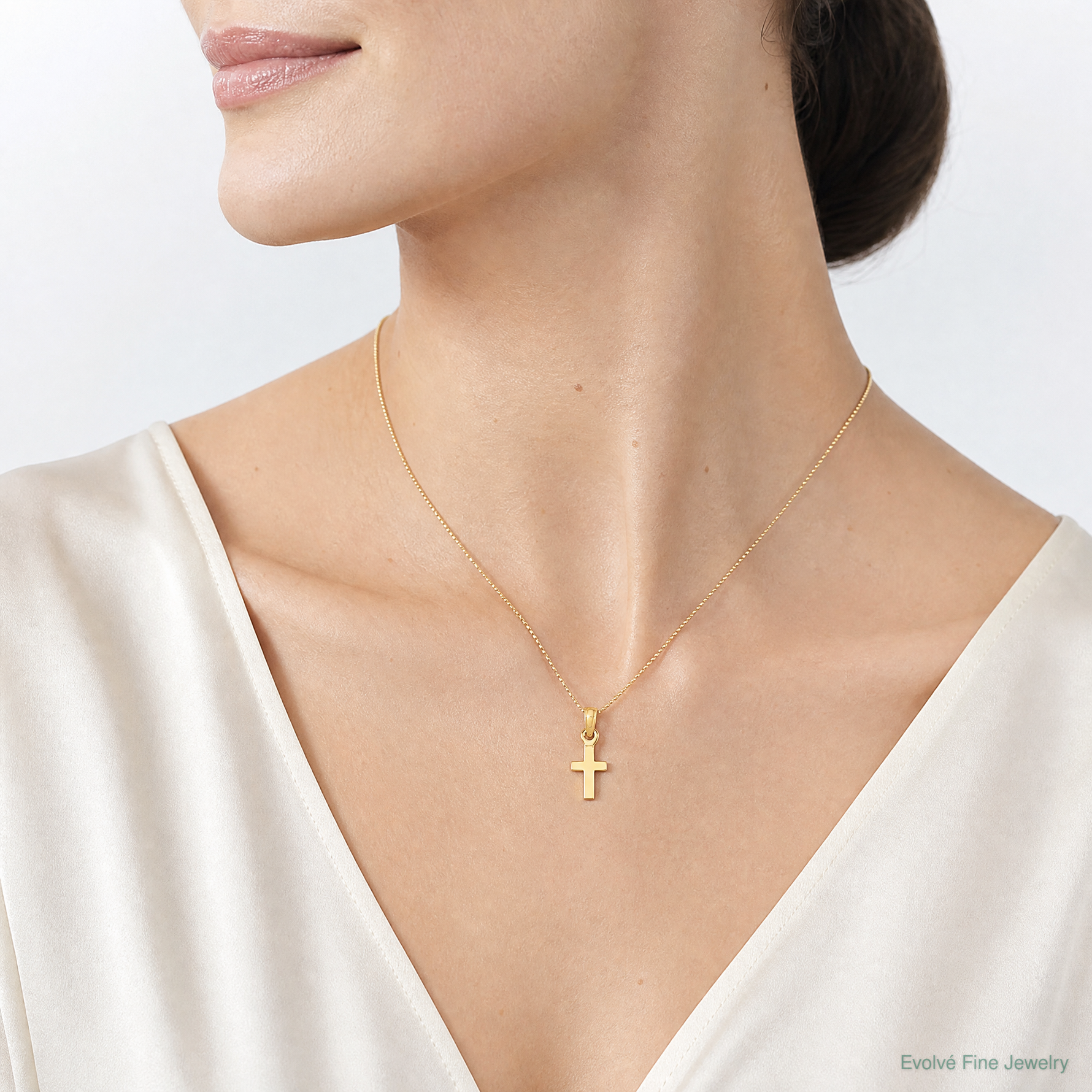 14K 3-D and Polished Mini Cross Charm - Model Shot